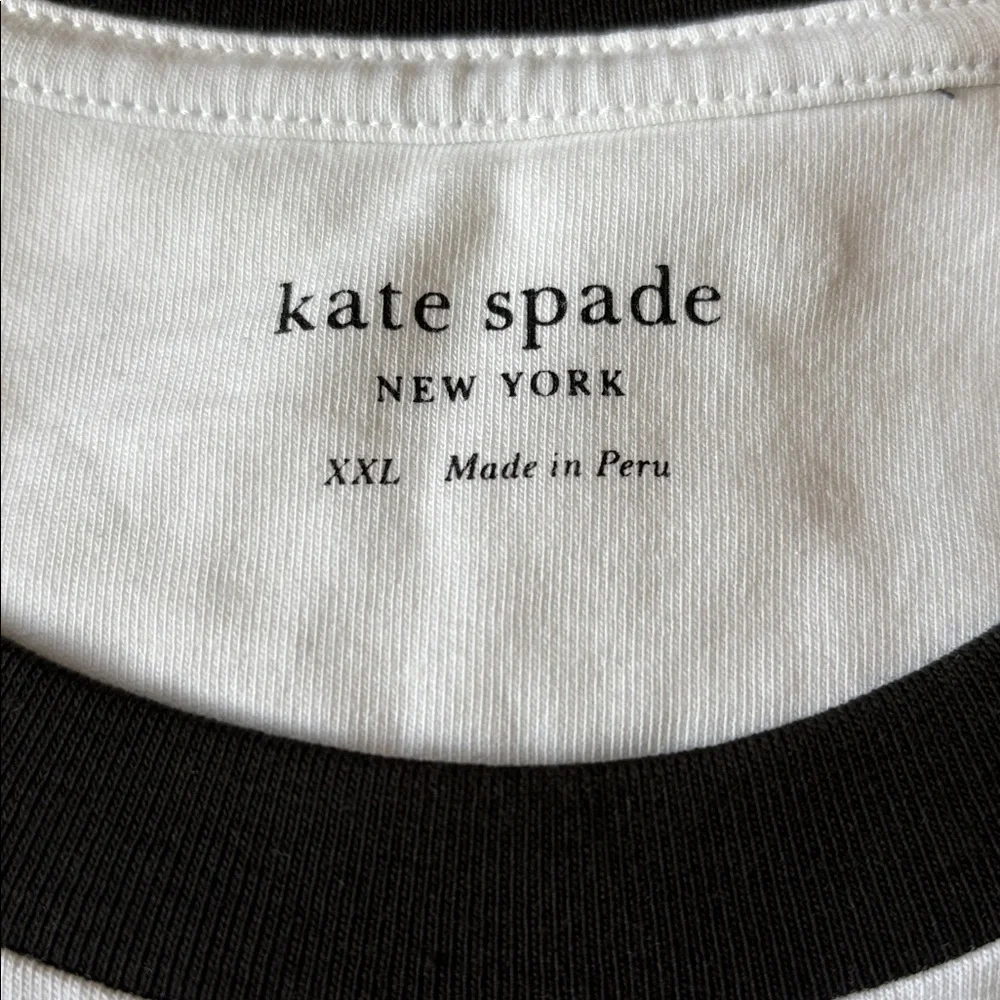 Kate Spade Noel Logo T-Shirt Cropped Ringer Tee Women’s XXL White Velvet Green